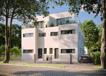 Bauhausvilla-Doppelhaus Mentis: Massivhaus mit Flachfach und Dachterrasse